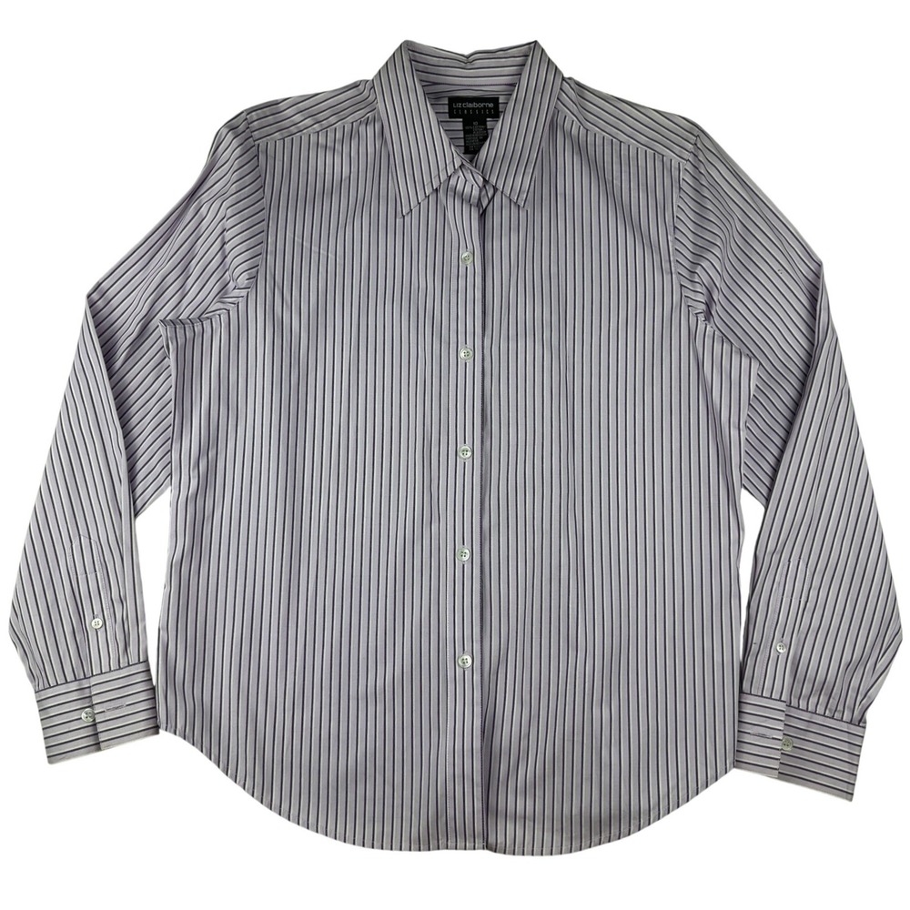Liz Claiborne Classics Purple Striped Button Down Shirt‎ Womens 10 CL920043